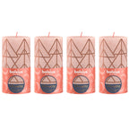 Lot de 4 bougies piliers - Hauteur 13 cm - Diamètre 6,8 cm - Motif rustique - Rose poudré - Arbre