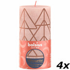 4er-Set Stumpenkerze - Höhe 13 cm - Durchmesser 6,8 cm - Rustik Print - Nebliges Rosa - Baum