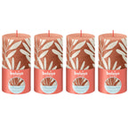 4er-Set Stumpenkerze - Höhe 13 cm - Durchmesser 6,8 cm - Rustik Print - Rostiges Rosa - Salbei