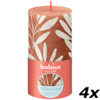 4er-Set Stumpenkerze - Höhe 13 cm - Durchmesser 6,8 cm - Rustik Print - Rostiges Rosa - Salbei