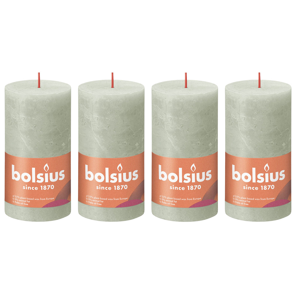Set of 4 pillar candles - Height 13 cm - Diameter 6.8 cm - Rustic - Misty Green