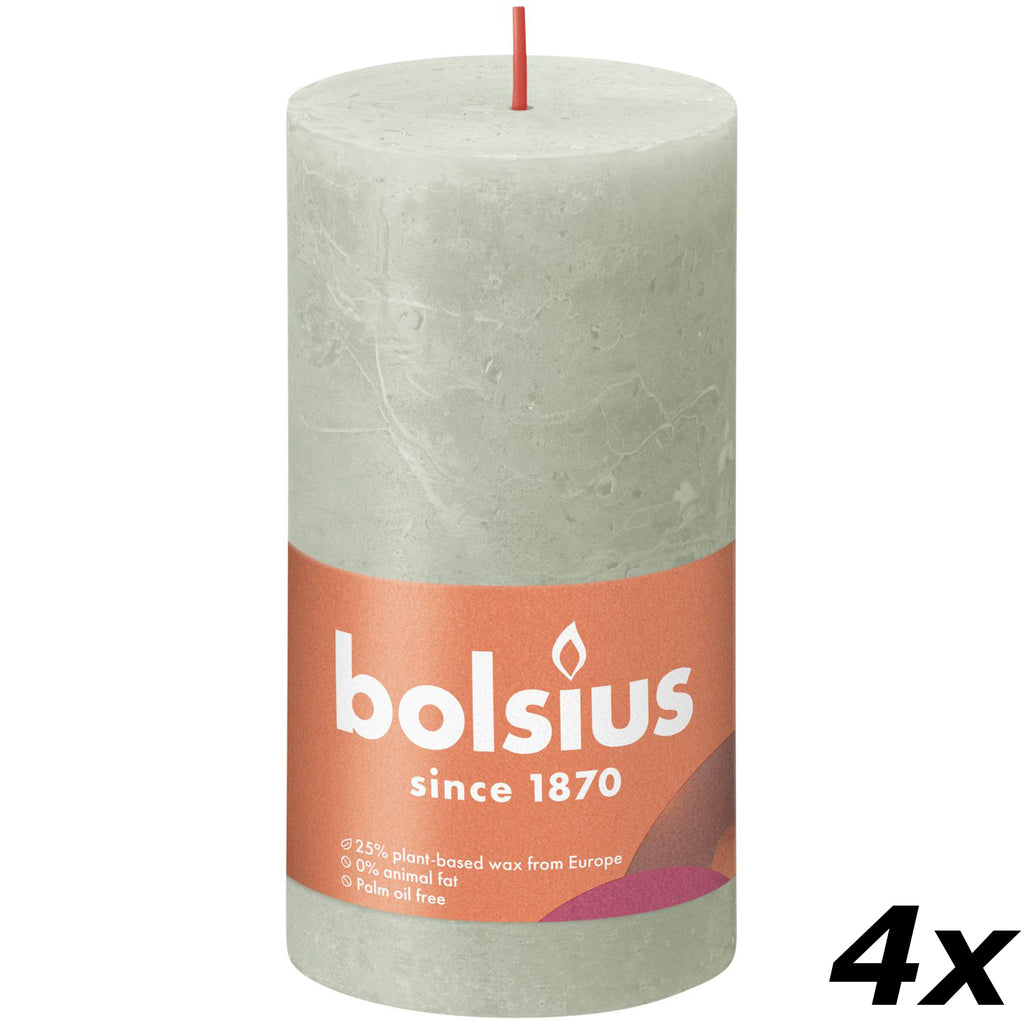 Set of 4 pillar candles - Height 13 cm - Diameter 6.8 cm - Rustic - Misty Green