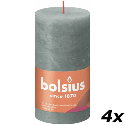 Lot de 4 bougies piliers - Hauteur 13 cm - Diamètre 6,8 cm - Style rustique - Vert eucalyptus