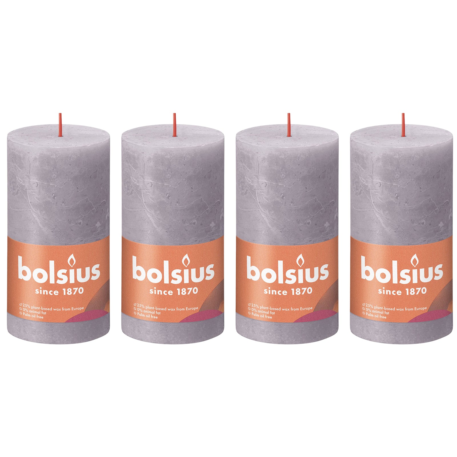 Set of 4 pillar candles - Height 13 cm - Diameter 6.8 cm - Rustic - Frozen Lavender