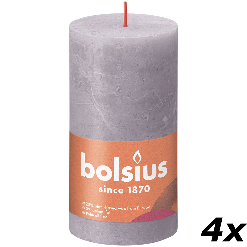 Set of 4 pillar candles - Height 13 cm - Diameter 6.8 cm - Rustic - Frozen Lavender
