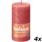 4er-Set Stumpenkerze - Höhe 13 cm - Durchmesser 6,8 cm - Rustik - Rosa Blüte