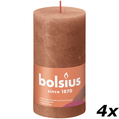 Lot de 4 bougies piliers - Hauteur 13 cm - Diamètre 6,8 cm - Style rustique - Rose rouille