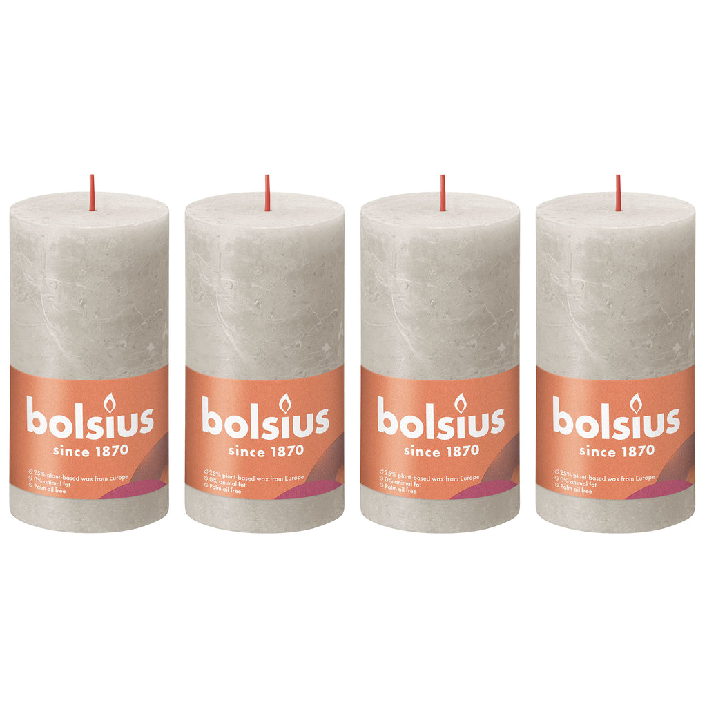 Set of 4 pillar candles - Height 13 cm - Diameter 6.8 cm - Rustic - Sand grey
