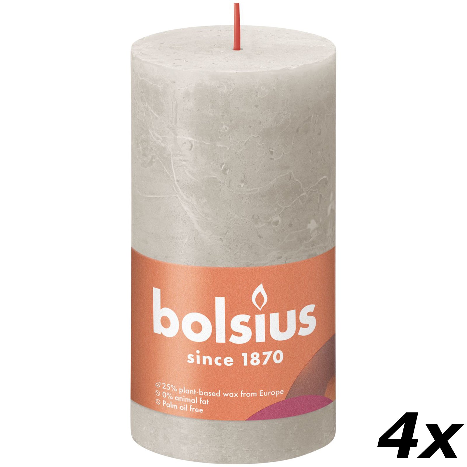 Set of 4 pillar candles - Height 13 cm - Diameter 6.8 cm - Rustic - Sand grey