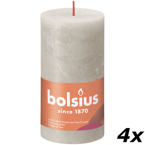 Lot de 4 bougies piliers - Hauteur 13 cm - Diamètre 6,8 cm - Style rustique - Gris sable