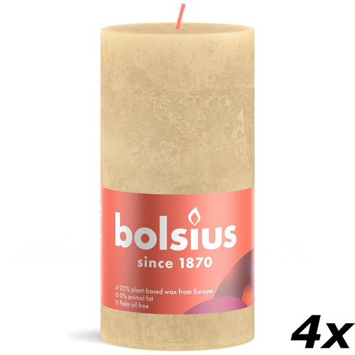 Lot de 4 bougies piliers - Hauteur 13 cm - Diamètre 6,8 cm - Style rustique - Beige avoine