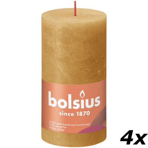 Lot de 4 bougies piliers - Hauteur 13 cm - Diamètre 6,8 cm - Style rustique - Jaune miel