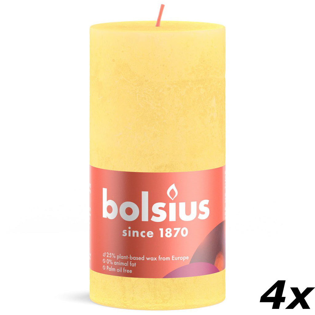 Set of 4 pillar candles - Height 13 cm - Diameter 6.8 cm - Rustic - Sunny yellow