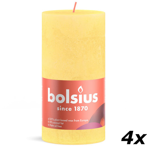 Lot de 4 bougies piliers - Hauteur 13 cm - Diamètre 6,8 cm - Style rustique - Jaune soleil