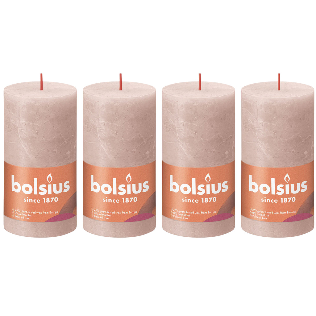 4er-Set Stumpenkerze - Höhe 13 cm - Durchmesser 6,8 cm - Rustik - Nebliges Rosa