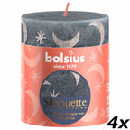 Ensemble de 4 bougies piliers - Hauteur 8 cm - Diamètre 6,8 cm - Motif rustique - Bleu ardoise - Lune