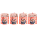 Set of 4 pillar candles - Height 8 cm - Diameter 6.8 cm - Rustic print - Misty pink - Tree