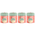 Lot de 4 bougies piliers - Hauteur 8 cm - Diamètre 6,8 cm - Motif rustique - Vert jade - Vague