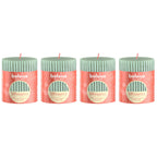 Lot de 4 bougies piliers - Hauteur 8 cm - Diamètre 6,8 cm - Motif rustique - Vert jade - Vague