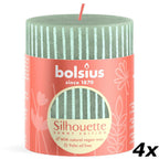 Lot de 4 bougies piliers - Hauteur 8 cm - Diamètre 6,8 cm - Motif rustique - Vert jade - Vague