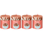 4er-Set Stumpenkerze - Höhe 8 cm - Durchmesser 6,8 cm - Rustik Print - Rostiges Rosa - Salbei