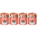 4er-Set Stumpenkerze - Höhe 8 cm - Durchmesser 6,8 cm - Rustik Print - Rostiges Rosa - Salbei