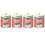 Lot de 4 bougies piliers - Hauteur 8 cm - Diamètre 6,8 cm - Motif rustique - Perle douce - Fougère