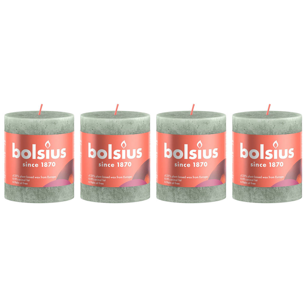 Lot de 4 bougies piliers - Hauteur 8 cm - Diamètre 6,8 cm - Style rustique - Vert jade
