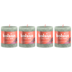 Lot de 4 bougies piliers - Hauteur 8 cm - Diamètre 6,8 cm - Style rustique - Vert jade