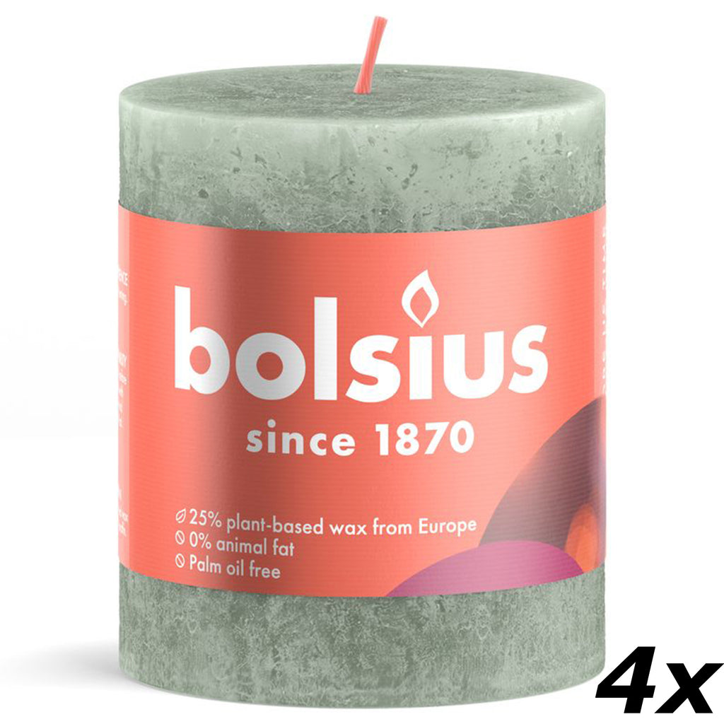 Lot de 4 bougies piliers - Hauteur 8 cm - Diamètre 6,8 cm - Style rustique - Vert jade