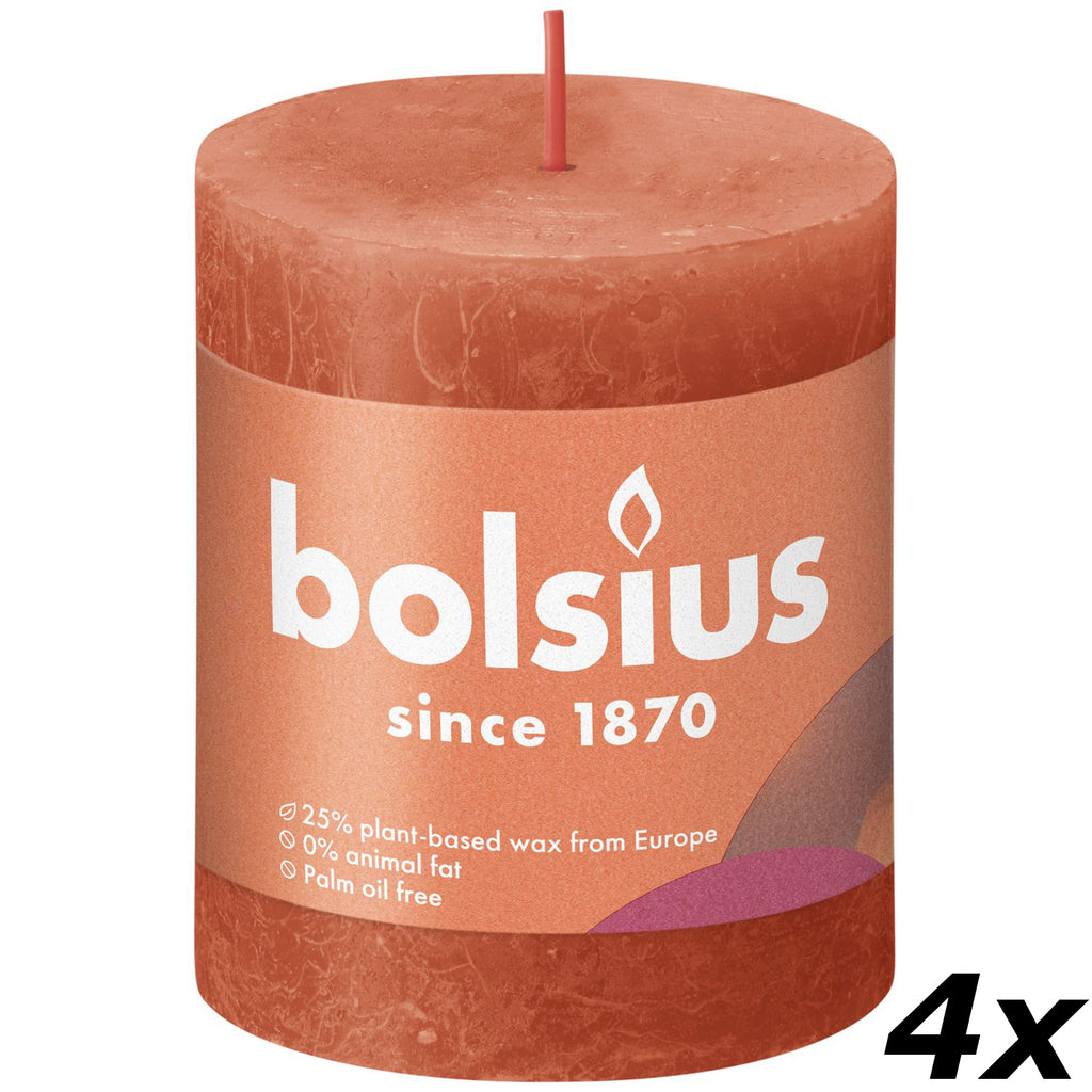 Set of 4 pillar candles - Height 8 cm - Diameter 6.8 cm - Rustic - Autumnal Orange