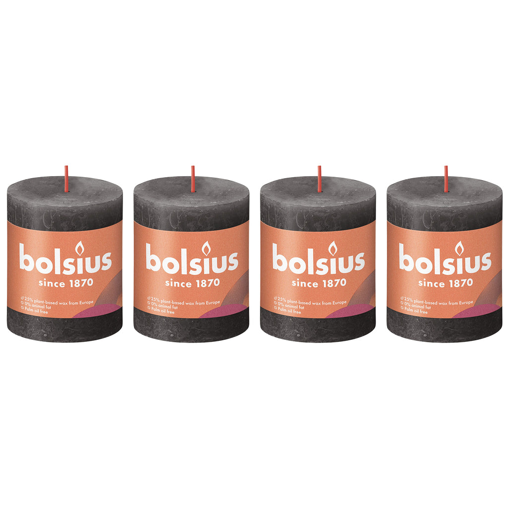 Lot de 4 bougies piliers - Hauteur 8 cm - Diamètre 6,8 cm - Style rustique - Gris orageux