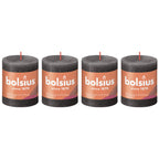 Lot de 4 bougies piliers - Hauteur 8 cm - Diamètre 6,8 cm - Style rustique - Gris orageux