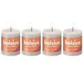 Lot de 4 bougies piliers - Hauteur 8 cm - Diamètre 6,8 cm - Style rustique - Gris sable