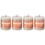 Lot de 4 bougies piliers - Hauteur 8 cm - Diamètre 6,8 cm - Style rustique - Gris sable