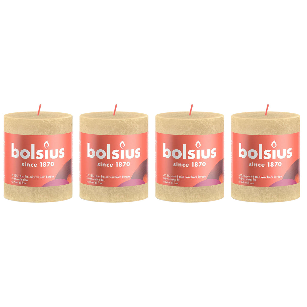 4er-Set Stumpenkerze - Höhe 8 cm - Durchmesser 6,8 cm - Rustik - Haferbeige