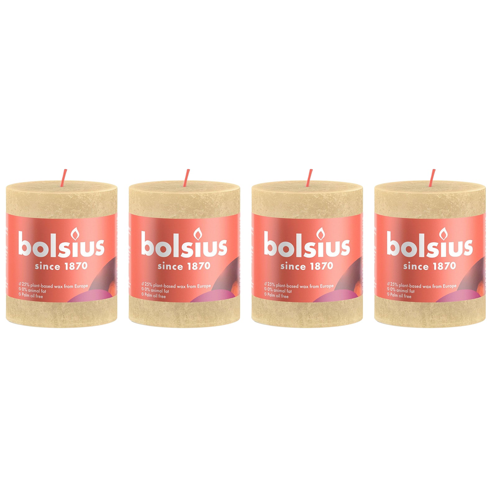 4er-Set Stumpenkerze - Höhe 8 cm - Durchmesser 6,8 cm - Rustik - Haferbeige
