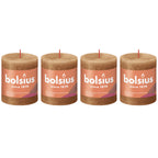 Lot de 4 bougies piliers - Hauteur 8 cm - Diamètre 6,8 cm - Style rustique - Brun épicé