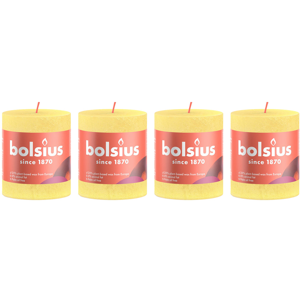 Set of 4 pillar candles - Height 8 cm - Diameter 6.8 cm - Rustic - Sunny Yellow