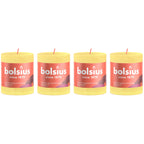 Set of 4 pillar candles - Height 8 cm - Diameter 6.8 cm - Rustic - Sunny Yellow