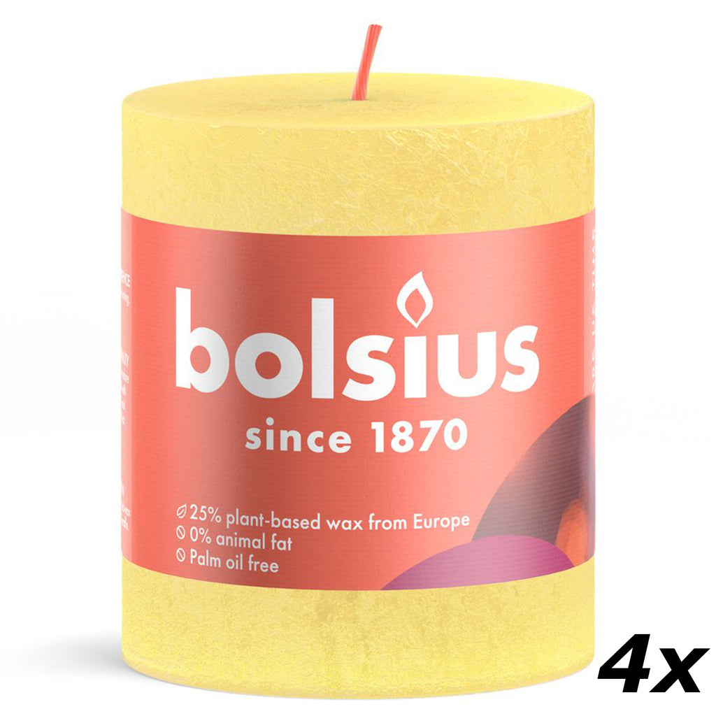Set of 4 pillar candles - Height 8 cm - Diameter 6.8 cm - Rustic - Sunny Yellow