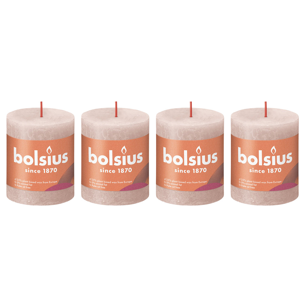 4er-Set Stumpenkerze - Höhe 8 cm - Durchmesser 6,8 cm - Rustik - Nebliges Rosa