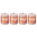 Lot de 4 bougies piliers - Hauteur 8 cm - Diamètre 6,8 cm - Style rustique - Rose brumeux