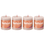 Lot de 4 bougies piliers - Hauteur 8 cm - Diamètre 6,8 cm - Style rustique - Rose brumeux