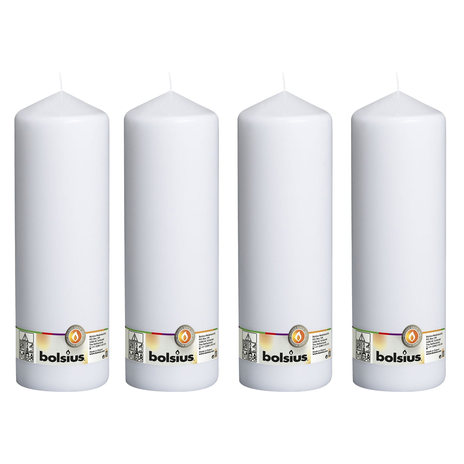 Lot de 4 bougies piliers - Hauteur 30 cm - Diamètre 9,8 cm - Blanches
