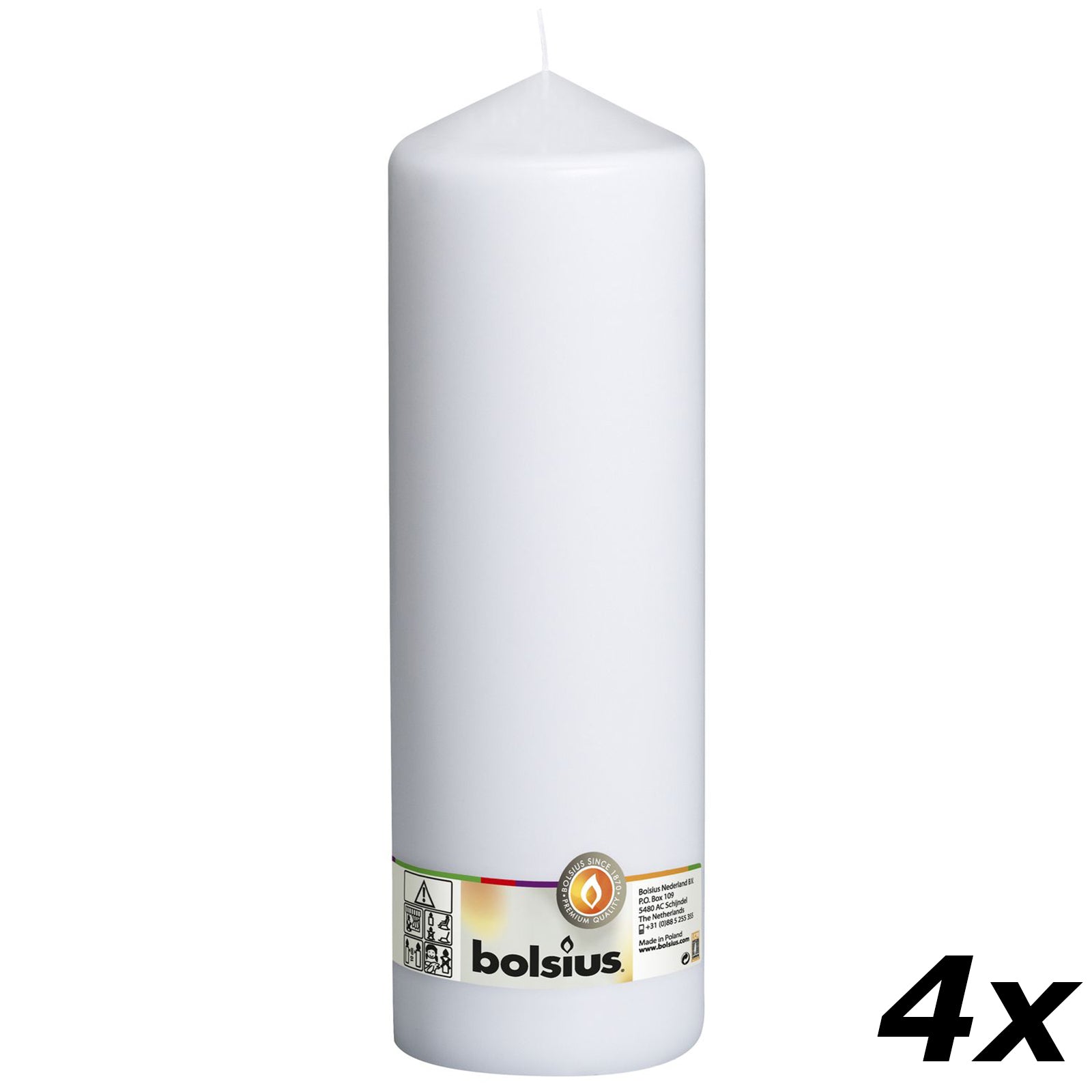 Lot de 4 bougies piliers - Hauteur 30 cm - Diamètre 9,8 cm - Blanches