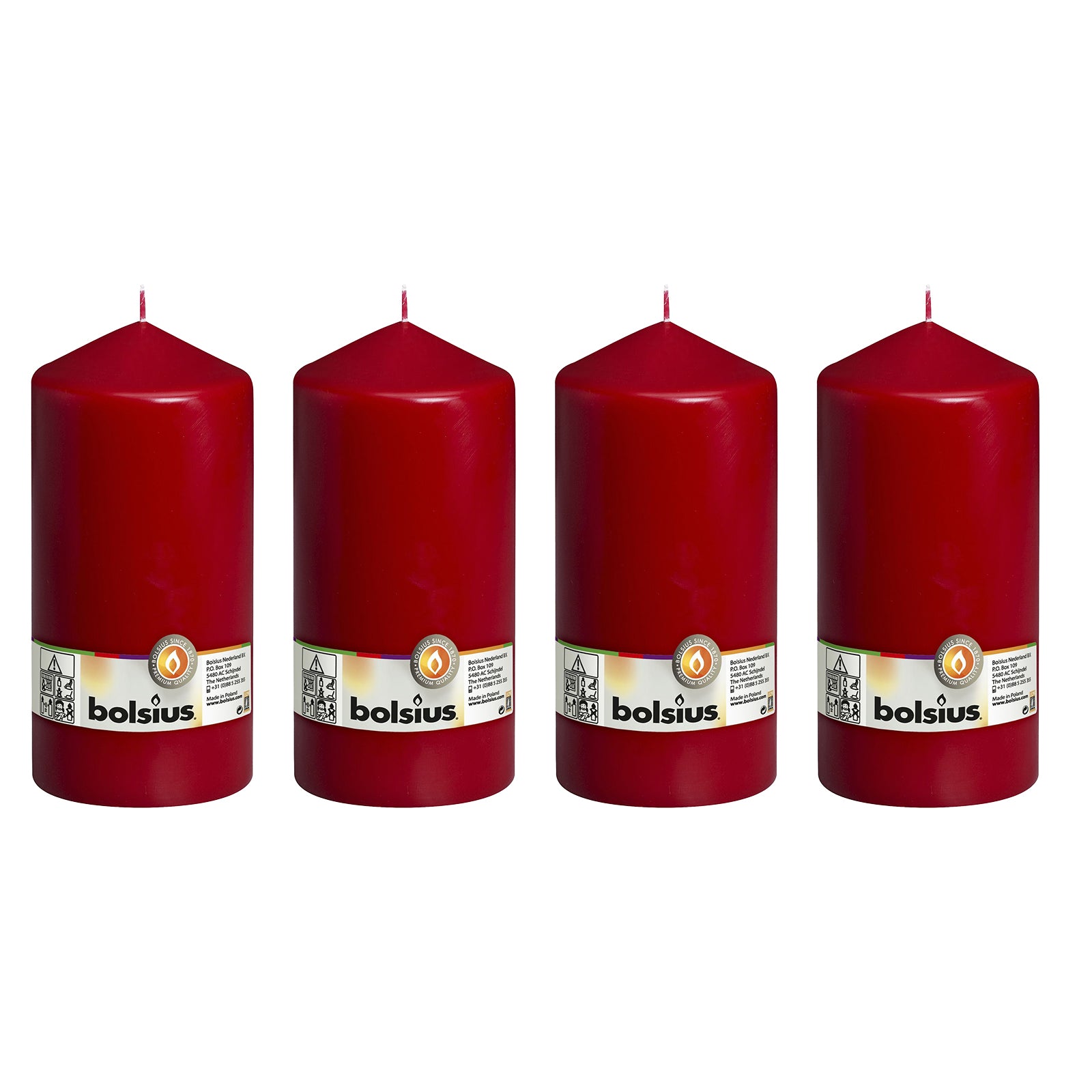 Lot de 4 bougies piliers - Hauteur 20 cm - Diamètre 9,8 cm - Rouge antique