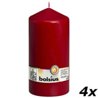 Lot de 4 bougies piliers - Hauteur 20 cm - Diamètre 9,8 cm - Rouge antique