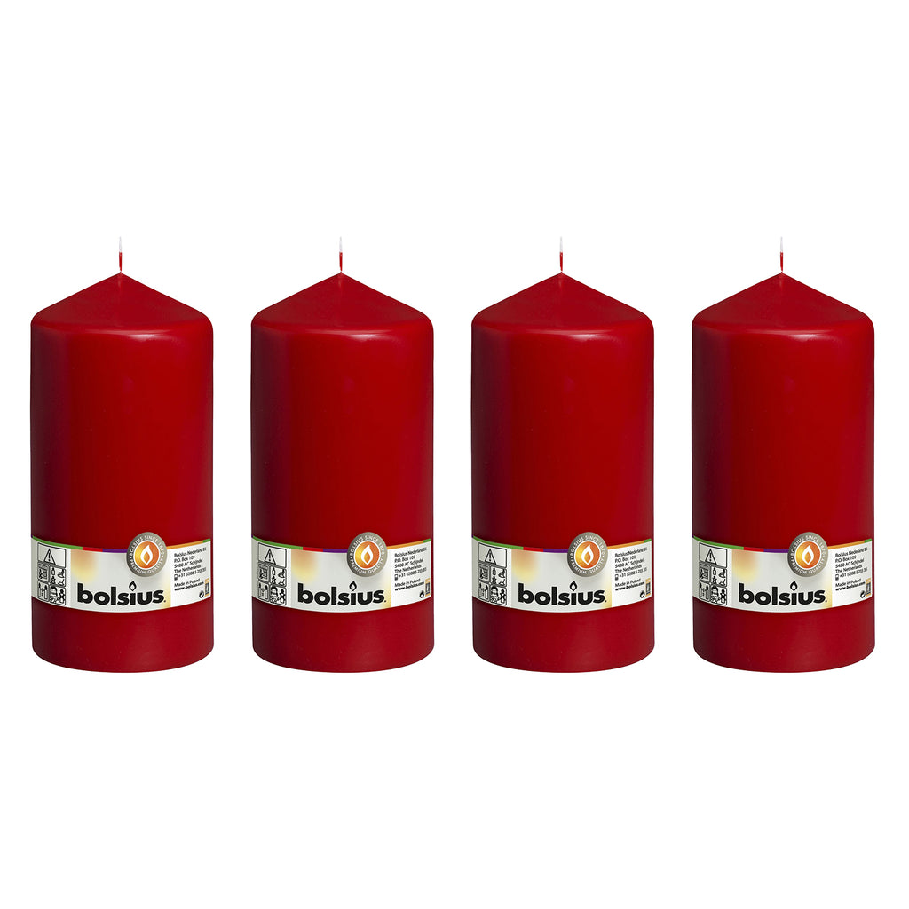 4er-Set Stumpenkerze - Höhe 20 cm - Durchmesser 9,8 cm - Rot