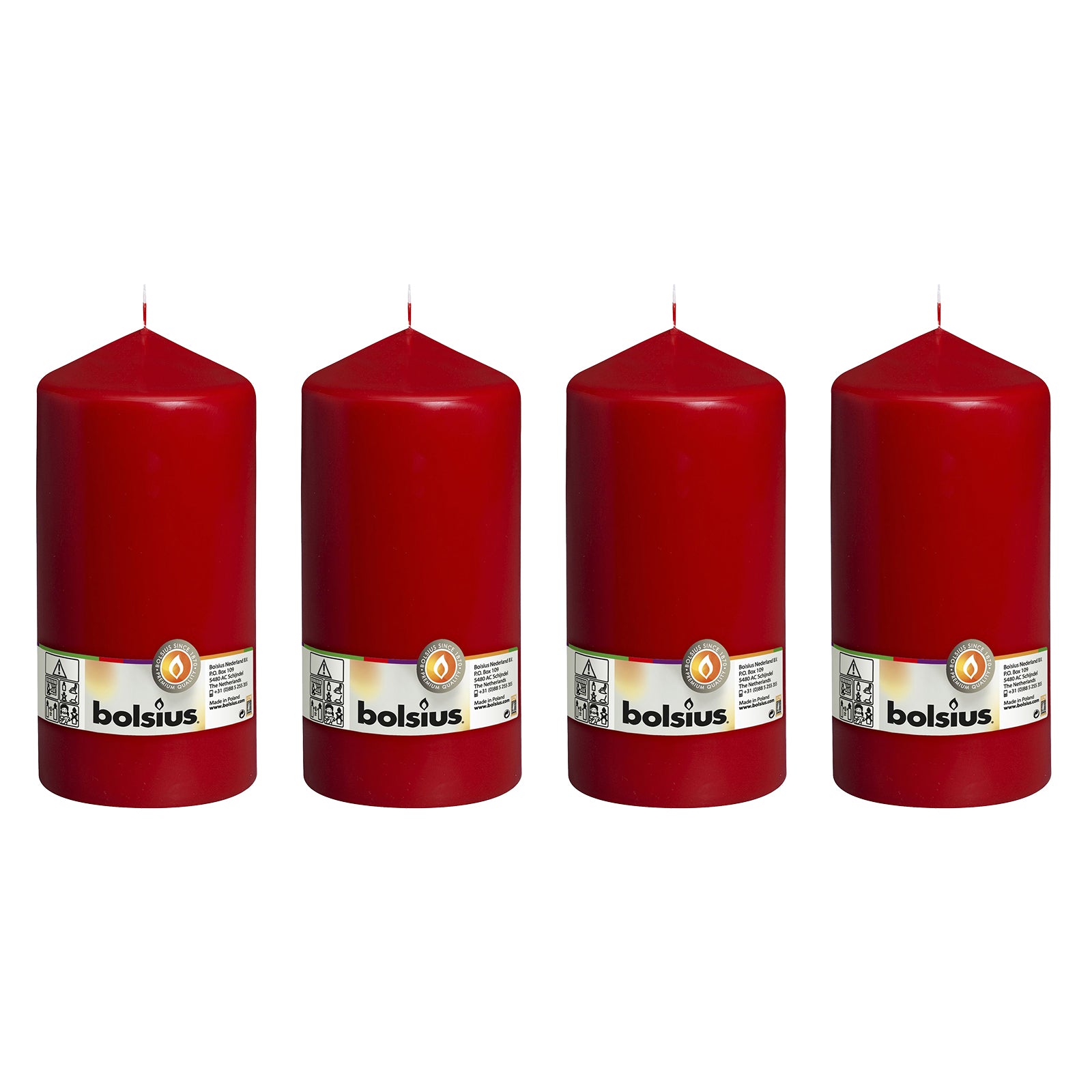4er-Set Stumpenkerze - Höhe 20 cm - Durchmesser 9,8 cm - Rot